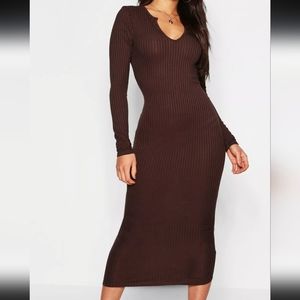 JUMBO RIB NOTCH NECK MIDAXI DRESS